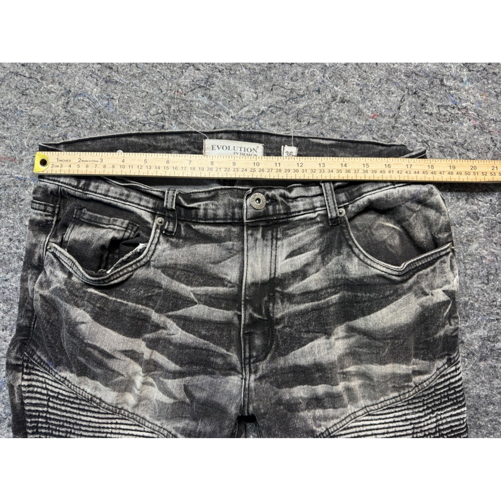 Evolution In Design Mens 36x32 Moto Biker Jeans Black Grey Acid Wash Slim Fit - Picture 6 of 13
